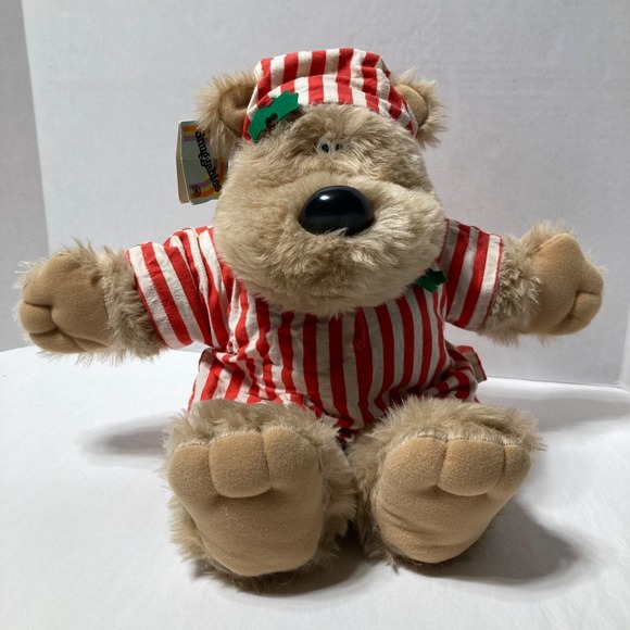 Other - Vintage Snuggables Holiday Christmas‎ Plush 1985 Papa Bear In Pajamas